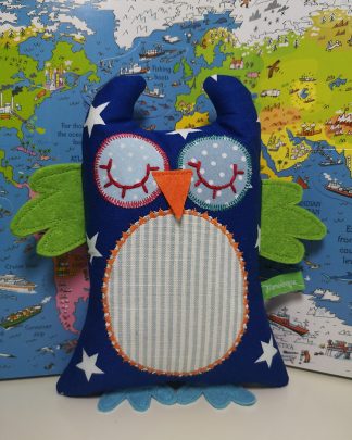 Blue and white star baby owl