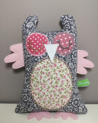 Grey and pink floral owl